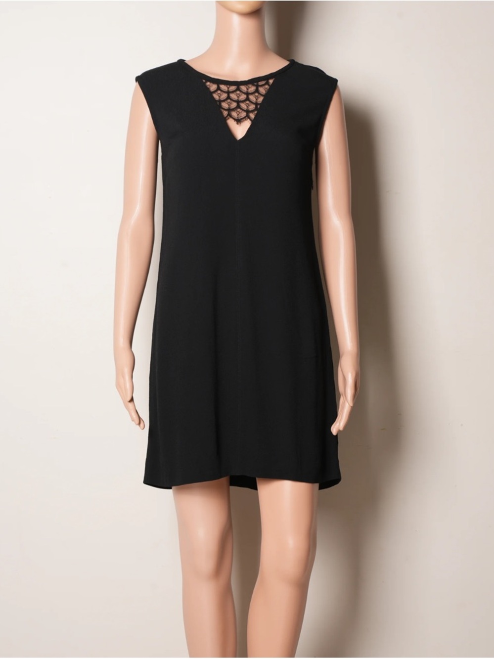 Sandro Paris Black sleeveless v-neck lace mini shift dress- S
